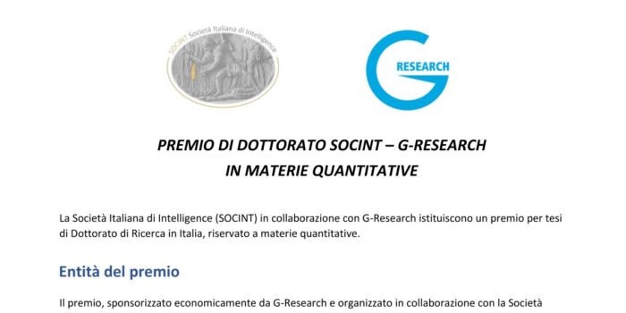 Premio di Dottorato (PhD) SOCINT-G-Research in Materie Quantitative